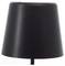 Eine simple, schwarze Tischlampe mit einem konischen Lampenschirm.