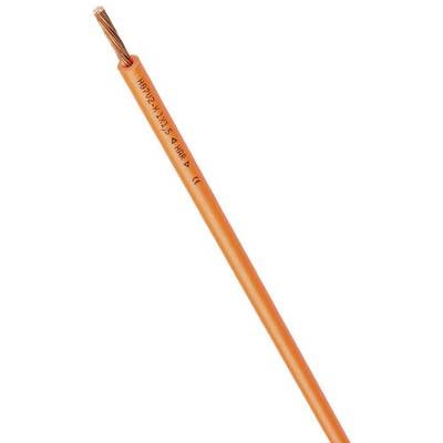 Ein orangefarbenes Kabel mit Kupferader, markiert mit 'H07V-K 1X1.5²', geeignet für Elektroinstallationen, isoliert für Sicherheit.