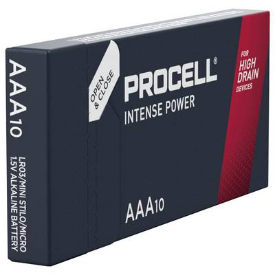 Batteriepackung mit der Aufschrift 'Procell Intense Power AAA10', geeignet für Geräte mit hohem Energiebedarf.
