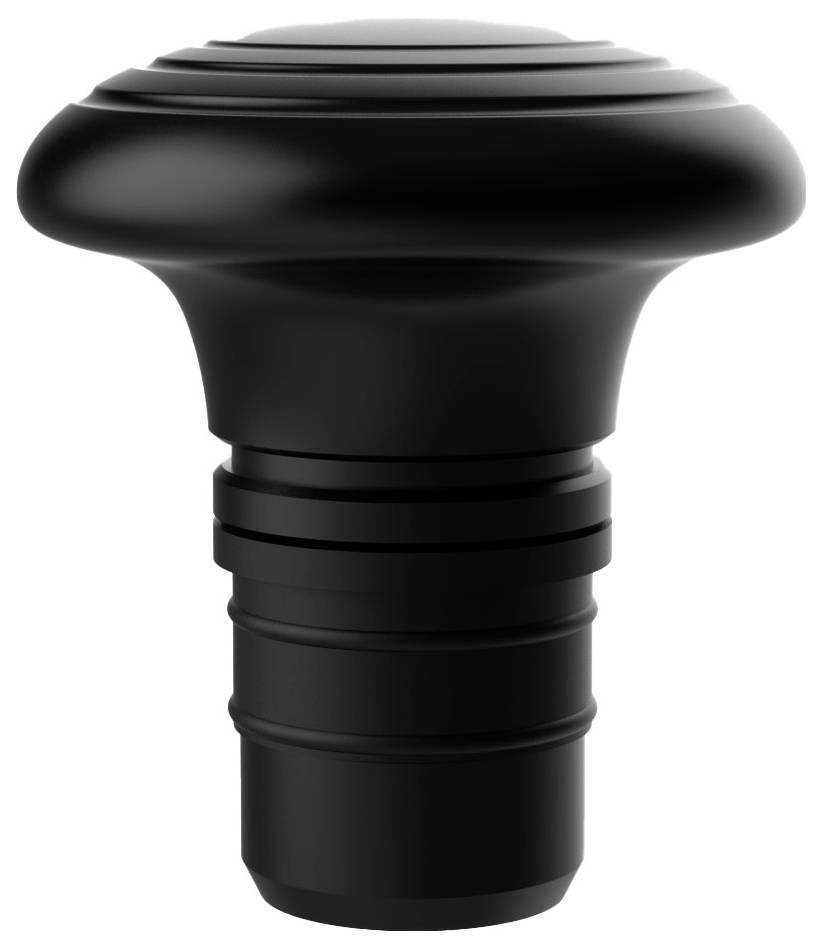 Ein schwarzer, ergonomisch gestalteter Drehknopf mit mehreren konischen Rillen für besseren Halt und Funktionalität.