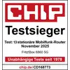 'CHIP Testsieger: Test 13 stationäre Mobilfunk-Router November 2025. Fritz!Box 6860 5G. Unabhängige Tests seit 1978. chip.de/CD168773'