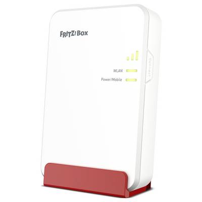 WLAN-Router mit Schriftzug 'FRITZ!Box', zeigt WLAN- und Power-Statusleuchten an.
