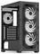 PC-Gehäuse in Schwarz mit transparenten Seiten, enthält vier große, weiße Lüfter zur Kühlung, geeignet für Gaming-Setups.