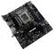 Eine schwarze Computer-Hauptplatine mit mehreren Anschlüssen und Steckplätzen, einschließlich CPU-Sockel, RAM-Steckplätze und Anschlüsse für Peripheriegeräte.