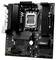 Hauptplatine von ASRock mit CPU-Sockel, RAM-Steckplätzen und Kühlkörpern. Anschlüsse und Komponenten für PC-Hardware sichtbar.