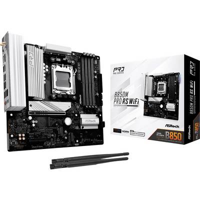'ASRock B550M Pro RS WiFi' Mainboard-Box und Mainboard mit USB, HDMI und WiFi Modulen. Geeignet für AMD Ryzen Prozessoren.