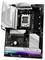 Ein silbernes und schwarzes Computer-Mainboard mit RGB-Beleuchtung, markiert mit "ASRock" und "M.2 Armor", zeigt komplexe Schaltkreise.