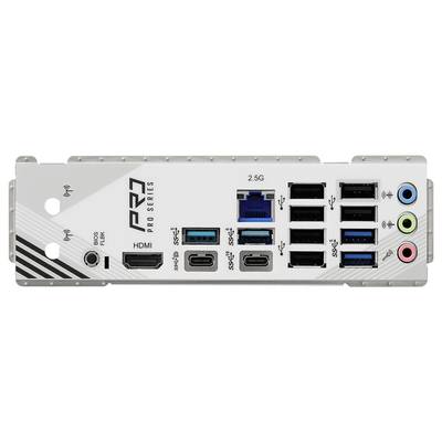 Rückseite eines Computer-Motherboards mit Anschlüssen: 2.5G LAN, HDMI, USB-Ports, Audio-Eingänge. Oberhalb steht 'PRO PRO SERIES'.