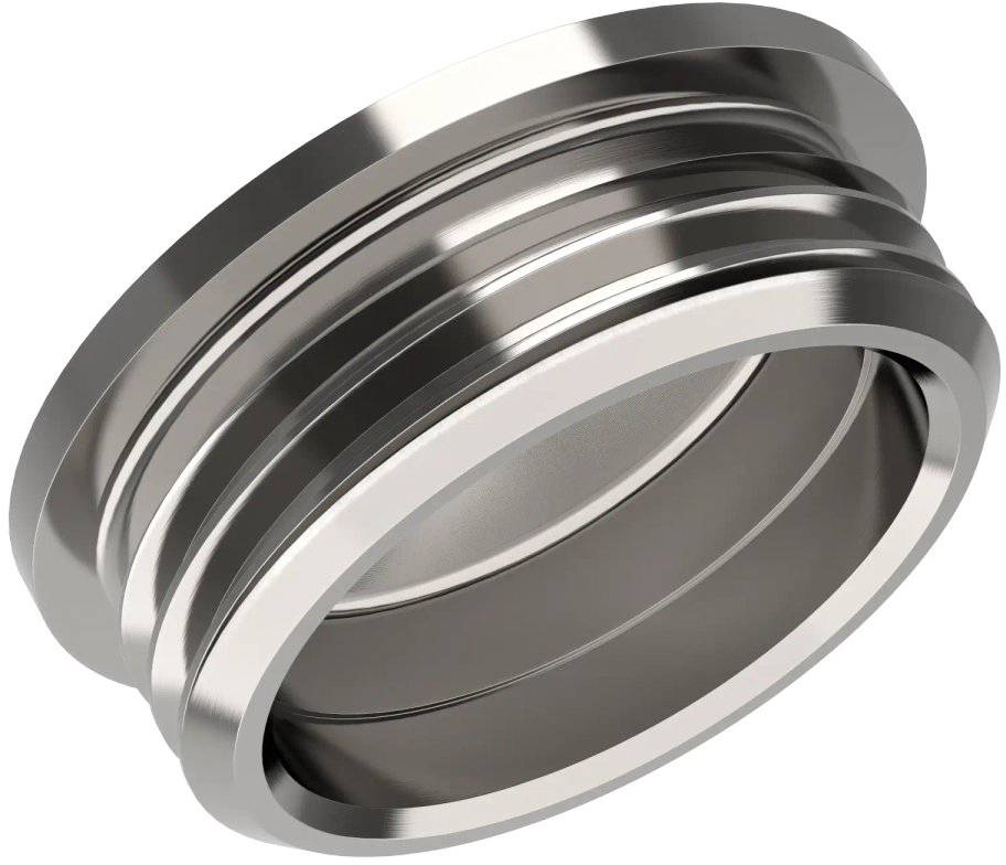 Silberner Metallring mit mehreren parallelen Rillen, vermutlich ein technisches Bauteil oder Verbindungselement.