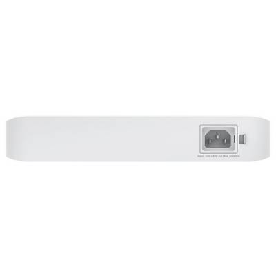 Ein weißes elektronisches Gerät mit einer dreipoligen Steckdose rechts, gekennzeichnet mit 'Input: 100-240V~, 1.0A max, 50-60Hz'.