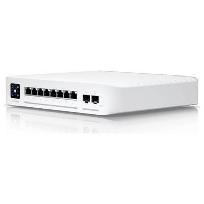 Netzwerkgerät mit mehreren Ethernet-Ports auf weißem Gehäuse, geeignet für die Verbindung und Verwaltung verschiedener Netzwerkkabel.