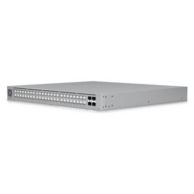 Grau, rechteckiger Netzwerk-Switch mit vielen Ports und einem schlichten Design, geeignet für große IT-Umgebungen.