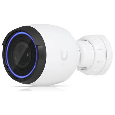 Überwachungskamera mit modernem Design und blauem LED-Ring, geeignet für die Sicherheit von Innen- und Außenbereichen.