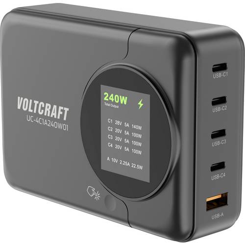 VOLTCRAFT UC-4C1A240W01 USB Ladegerät 240 W 4x USB-C®, 1x USB-A USB PD 3.0 Schwarz GaN, USB Power Delivery (USB-PD), Sch...