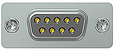 'Ein D-Sub-Anschluss mit neun Stiften in zwei Reihen. Verwendet für serielle Verbindungen und Datenübertragung in elektronischen Geräten.'