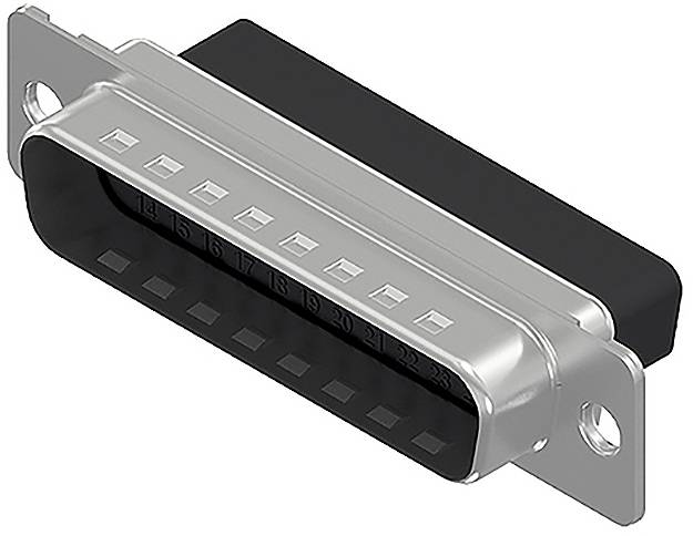 Ein 36-poliger Centronics-Stecker, oft in Druckern und älteren Computern verwendet. Silbernes Gehäuse mit schwarzen Elementen.