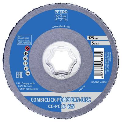 'COMBICLICK POLICLEAN-DISC' Schleifscheibe von PFERD, Durchmesser 125 mm, empfohlen für 5.000-7.000 U/min, max. 10.000 U/min.