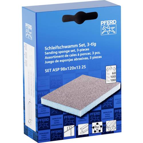 PFERD TOOLS 44698011 PFERD Wasserfester Schleifschwamm 98x120x13 mm A60,A100,A180 zweiseitig für universelle Anwendung 1...