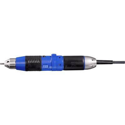 Elektrische Bohrmaschine, schwarz-blaues Design, Kabel rechts.