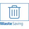 Symbol eines Mülleimers mit dem Text 'Waste Saving'. Symbolisiert Abfallreduktion oder Umweltfreundlichkeit.