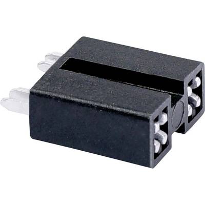 Ein schwarzer Jumper-Kurzschlussstecker mit zwei Anschlüssen, meist verwendet für das Erstellen elektrischer Verbindungen auf Platinen.