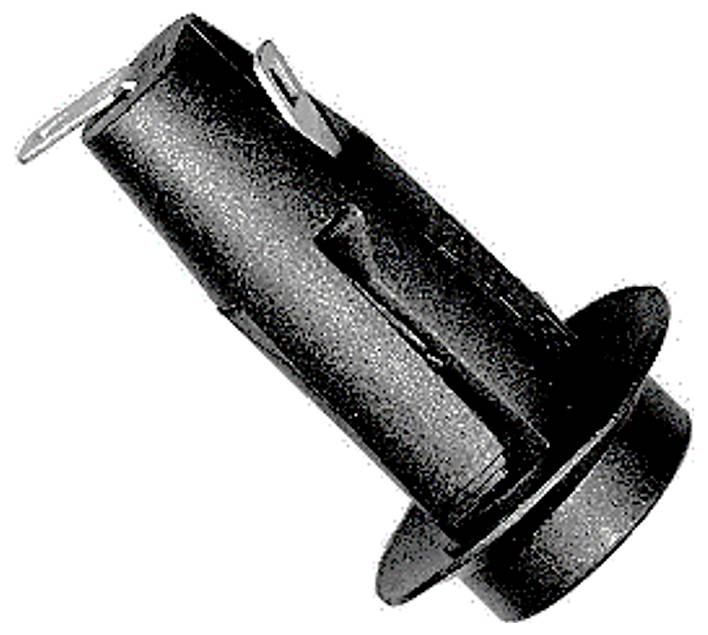 Ein schwarzer metallischer Zylinder mit einer runden Basis, vermutlich ein Befestigungselement oder Adapter für technische Anwendungen.