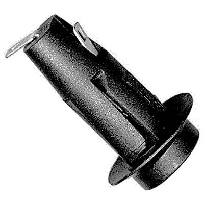 Ein schwarzer metallischer Zylinder mit einer runden Basis, vermutlich ein Befestigungselement oder Adapter für technische Anwendungen.
