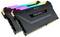 Zwei Corsair Vengeance RGB Pro RAM-Module mit RGB-Beleuchtung, geeignet für Gaming-PCs, bieten hohe Leistung und anpassbares Design.