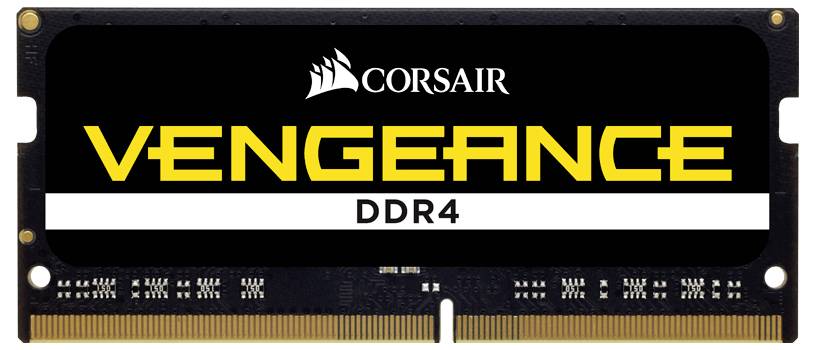 'SODIMM RAM-Modul von Corsair, Modell Vengeance DDR4, mit schwarzen und gelben Farbakzenten. Geeignet für Gaming- und Hochleistungs-Laptops.'