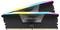 Zwei Corsair Vengeance DDR5 RAM-Riegel mit RGB-Beleuchtung, stapelbar.