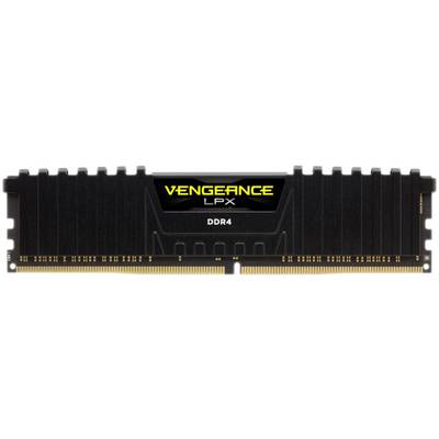 Ein schwarzer DDR4-RAM-Riegel mit der Aufschrift 'Vengeance LPX' in der Mitte zeigt.