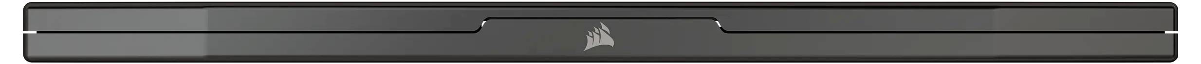 Schwarzer Soundbar-Lautsprecher mit schlankem Design und einem dezenten Logo in der Mitte.