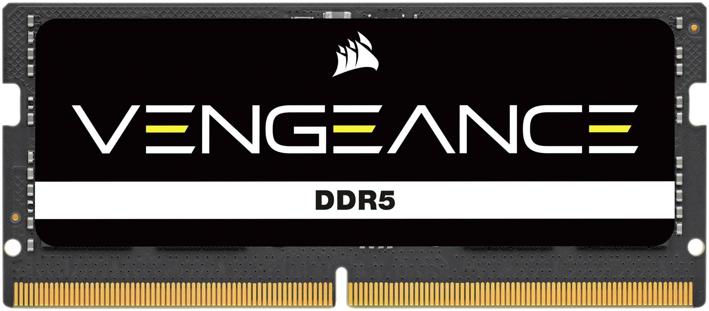 'Corsair Vengeance DDR5'-Arbeitsspeicherriegel in Schwarz mit gelbem Akzent, geeignet für High-Performance-Computeranwendungen.