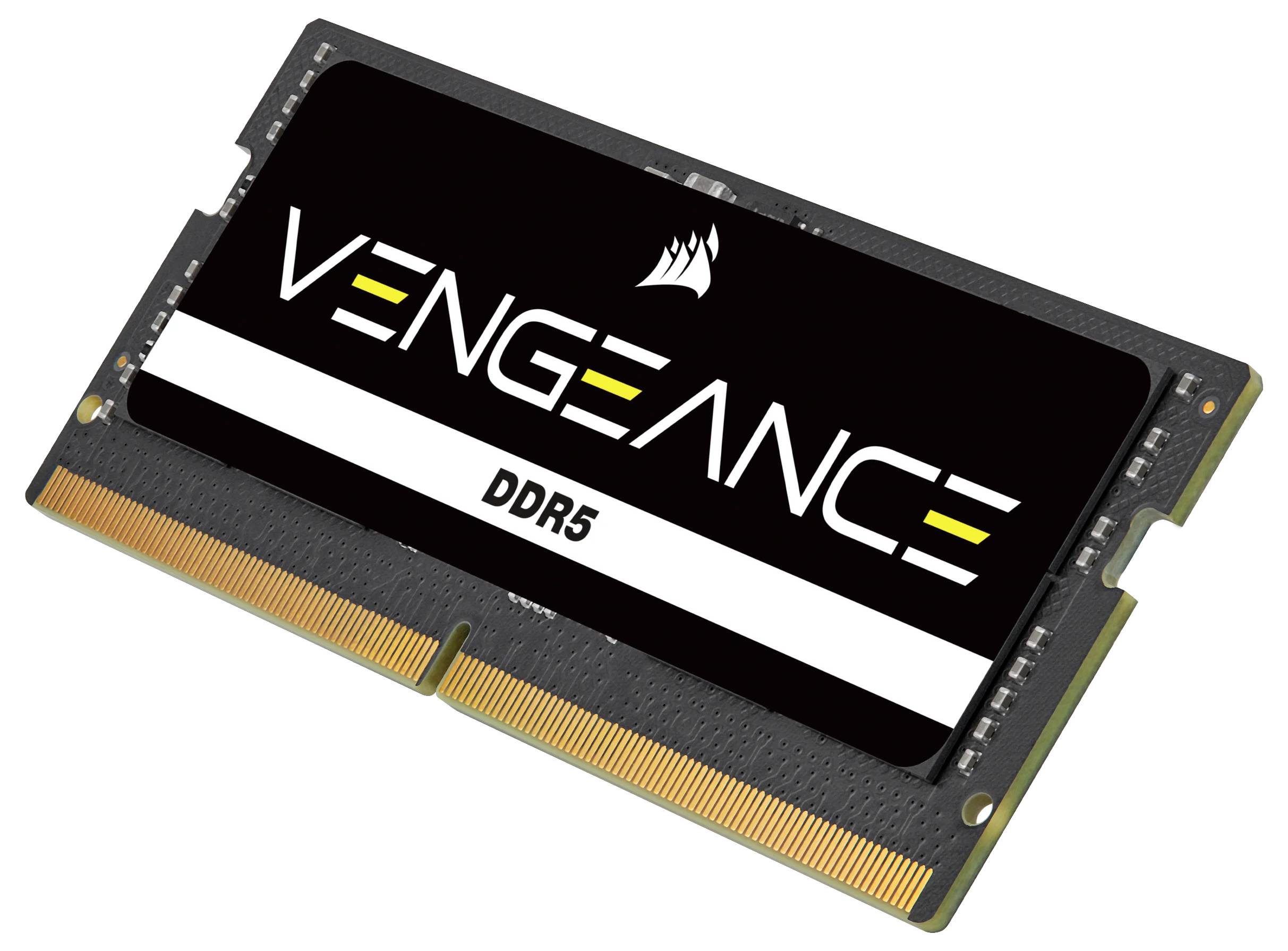 'RAM-Modul mit schwarzem Aufkleber zeigt Vengeance-Logo und DDR5-Beschriftung. Geeignet für Computer-Upgrades.'