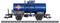 Ein blauer Tankwaggon auf Schienen mit dem Logo 'THORL' und Beschriftungen zur Identifikation. Modell eines Güterzugwagons.