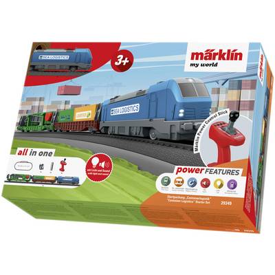 'Eisenbahn-Startpackung für Kinder ab 3 Jahren, inklusive Containerzug, Steuerung und Schienen.'