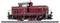 Rote Lokomotive der Deutschen Bundesbahn V 60 334, seitliche Ansicht, mit detaillierten Schienenelementen und feinen Verzierungen.