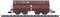 Ein brauner Modellgüterwaggon auf einem Gleis. Der Waggon hat Beschriftungen und Details, typisch für Modelleisenbahnen.