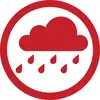 Rotes Symbol mit einer Regenwolke und Regentropfen.