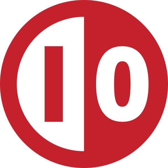 Symbol mit rotem Kreis, halbiert in weiß mit senkrechtem 'I' links und rotem 'O' rechts.