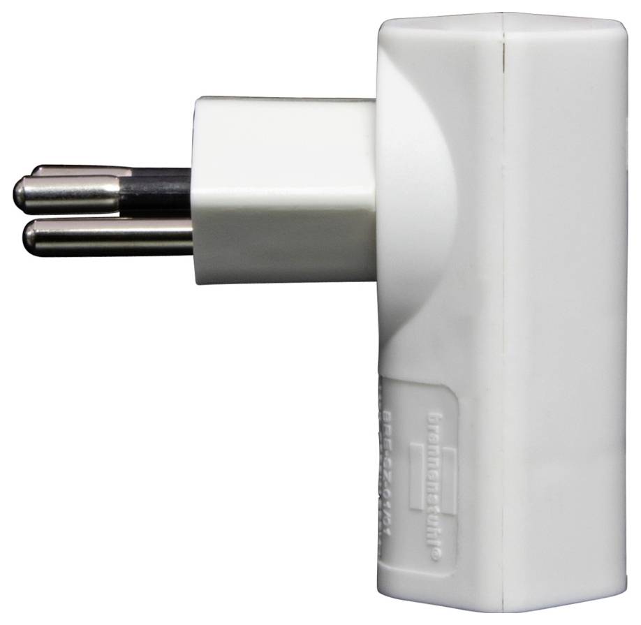 Weißer elektrischer Adapter mit zwei Steckdosen und einem Eurostecker. Geeignet zur Verbindung von Geräten in Europa.