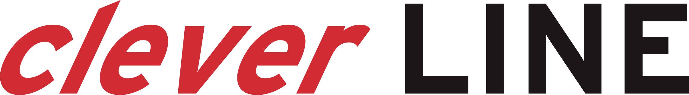 Das Bild zeigt das Logo von 'clever LINE'. Der Text 'clever' ist in roter kursiver Schrift und 'LINE' in schwarzer Blockschrift geschrieben.