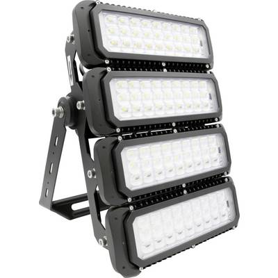 Ein LED-Strahler mit drei Reihen weißer LEDs, montiert auf einem robusten, schwarzen Metallrahmen zur Außenbeleuchtung.
