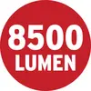 Roter Kreis mit weißer Aufschrift '8500 Lumen'.