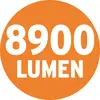 Heller orange Kreis mit weißem Text zeigt '8900 Lumen', was die Lichthelligkeit darstellt.