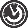 Eine stilisierte Uhr zeigt 10:10 Uhr. Design mit überlappenden Schwarz-Weiß-Bereichen, die eine künstlerische Darstellung schaffen.