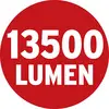 Roter Kreis mit weißer Aufschrift '13500 Lumen'.