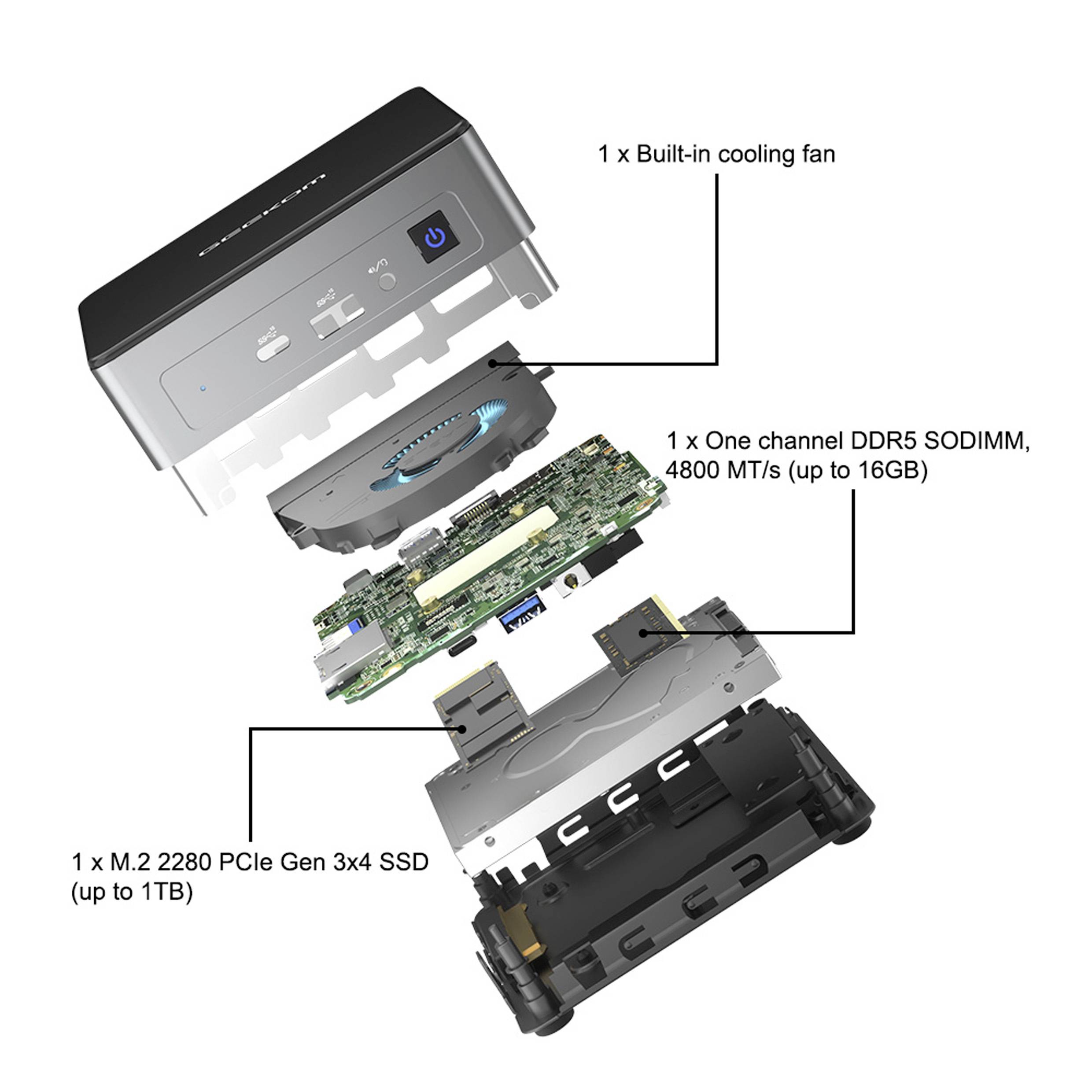 GEEKOM Mini PC Air12 - N150 Intel® N Intel® Processor N150 Alder Lake-N 3.4 GHz 16 GB RAM 512 GB SSD Intel UHD Graphics -8