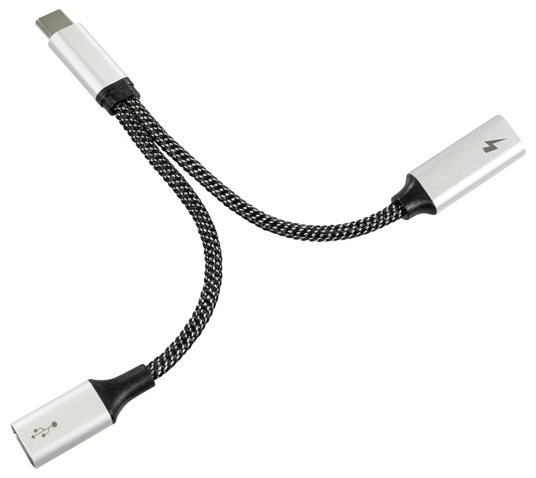 Zwei graue Kabel mit schwarzer Ummantelung; eines hat einen USB-Stecker, das andere einen Blitzanschluss.