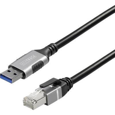 Ein USB- und ein Ethernet-Kabel, die nebeneinander liegen. Beide Kabel haben schwarze Ummantelungen und silberne Stecker.